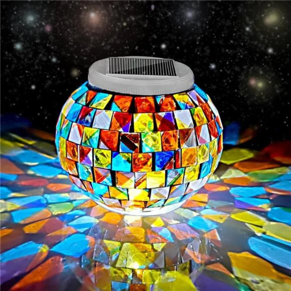 Color Changing Solar Powered Glass Ball Garden Lights, (Mosaic Glass)